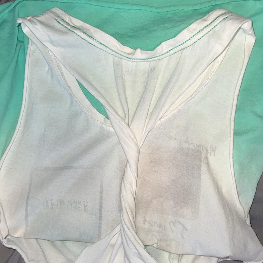 Miss Me White Mint Green Love Life Twisted Back Tank Top - Picture 9 of 11